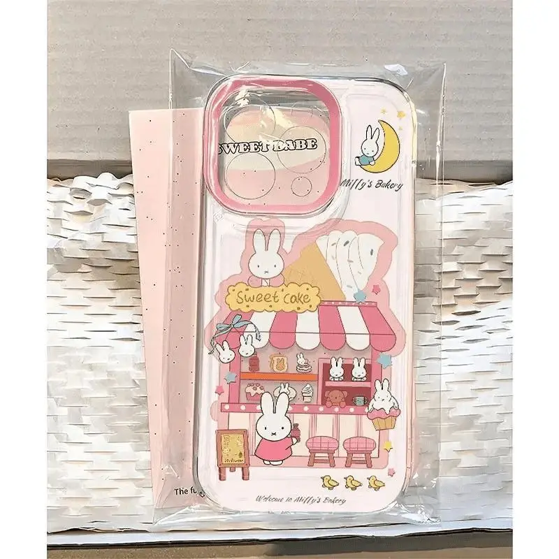 New Miffy Phone Case All Inclusive Soft Shell Anti Drop Cute Dessert Shop Suitable for IPhone 16 15 14 13 12 11 Pro Max Air