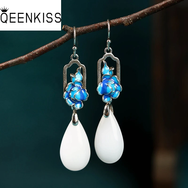 

QEENKISS 925 Sterling Silver Vintage Flower Drop Earrings for Women Birthday Wedding Party Christmas Bride Mother Gifts EG6401