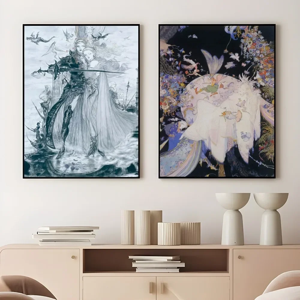 Yoshitaka Amano Final Fantasy Canvas Poster Waterproof Wall Art Print for Living Room Bedroom Bar Aesthetic Decor