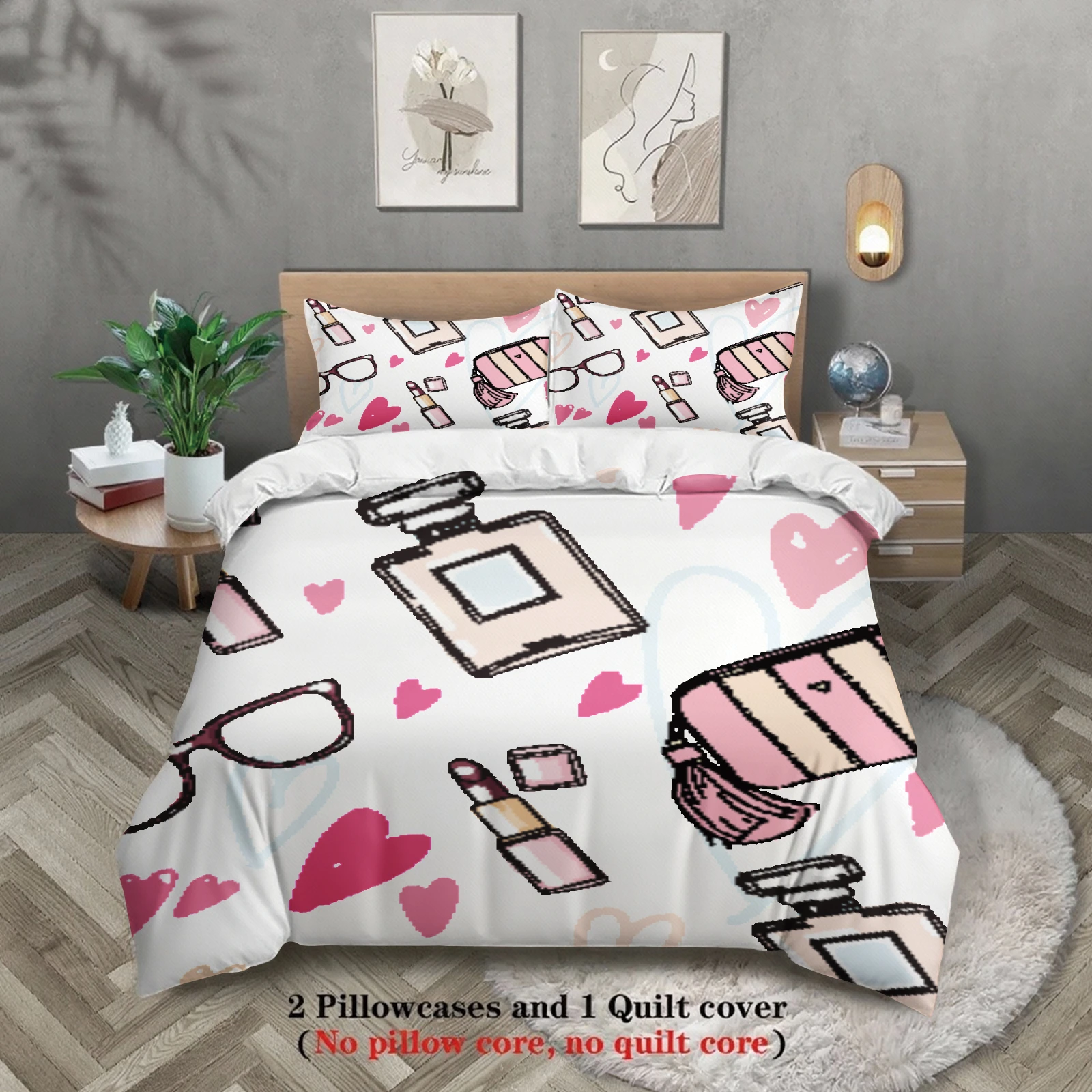 3pcs Fashion Bedding Sets 3D Printed Stationery And Flowers Duvet Cover Sets With Pillowcases No Filling