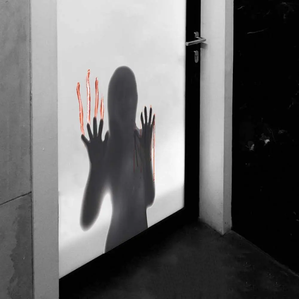 Realistic Vivid Bloody Handprint Waterproof Female Ghost DIY Halloween Decoration Wall Sticker Horror Sticker Window Clings