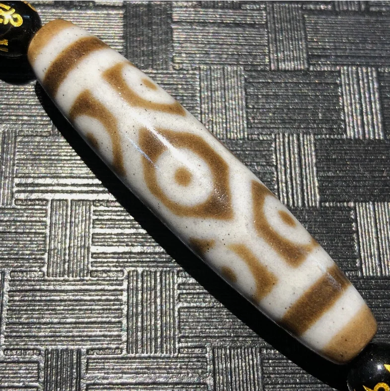 Magic Tibetan Old Agate longevity 9eye black Cinnabar Totem dZi Bead pendant