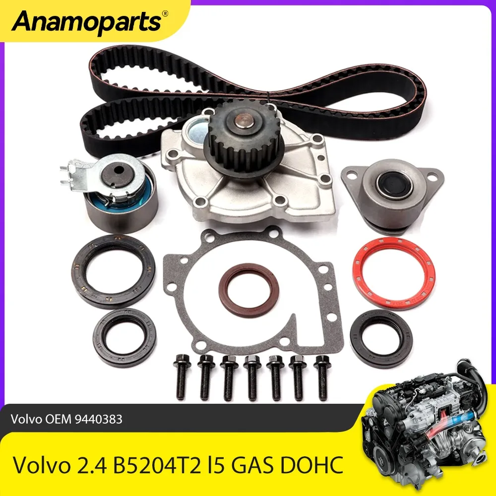 Timing Belt Water Pump Kit Fit 2.4 L For Volvo C70 S40 S60 S80 V70 XC70 XC90 2.4L B5204T2 l5 GAS DOHC 1998-2010