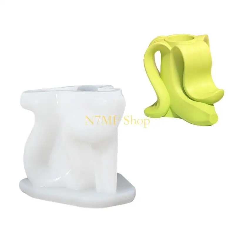 

N7MF Flexible Silicone Holder Mold Banana Candlestick Decoration Mould