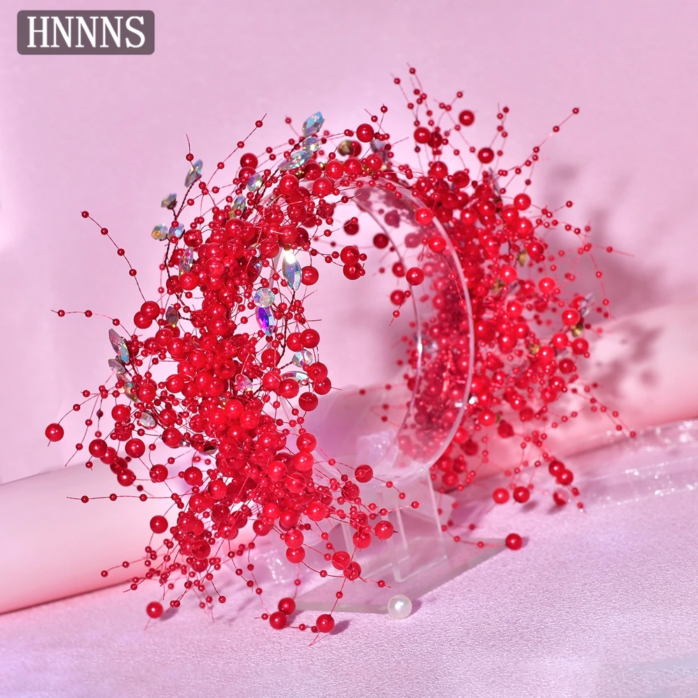 

HNNNS Red Pearl Wedding Belt Bride Dress Decorative Sash Handmade Beaded Belts Banquet Party Prom Dress Belts SA319