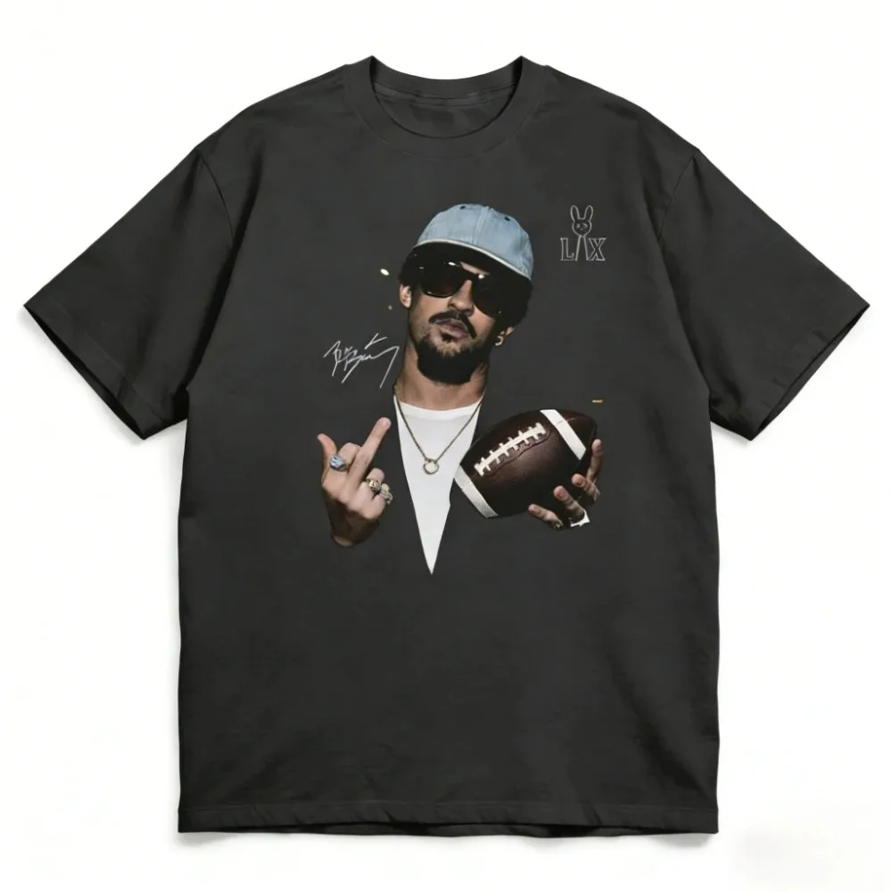 Bad Bunny Print T-shirt Football Bowl Game Halftime Show Puerto Rican Rapper Tees Oversized Y2k Street Harajuku Female Male Tees