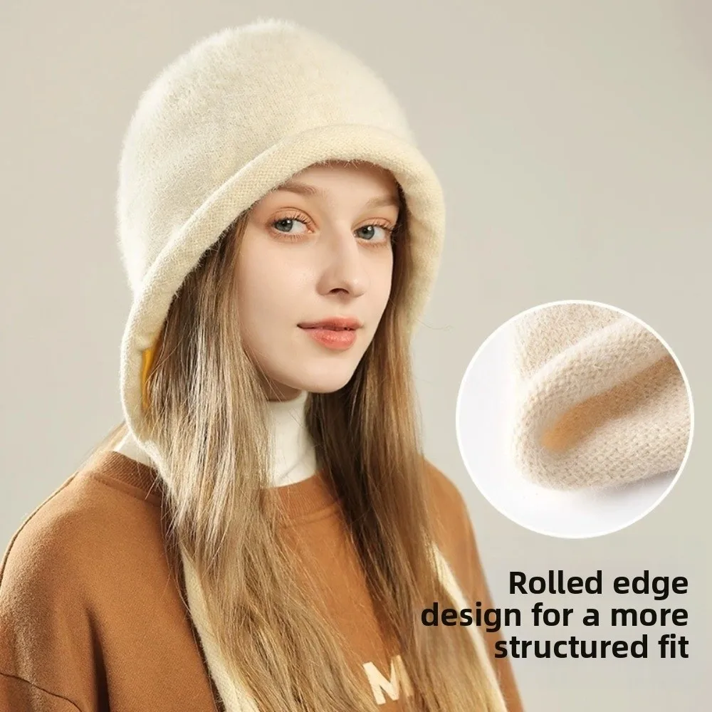 Trendy Solid Color Winter Beanies Lace-Up Ear Protection Knit Hat Soft Winter Warm Skullies Cap For Women
