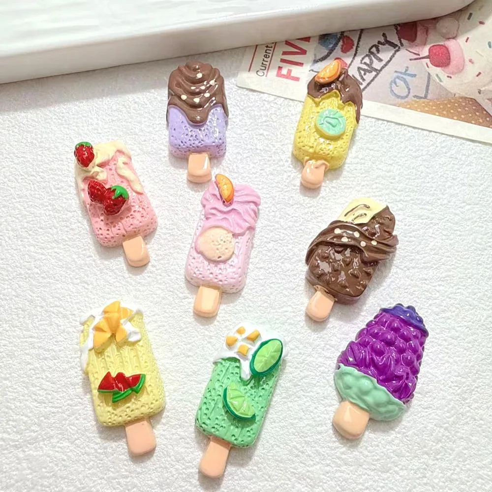 10/100pcs Cute Miniatures Dollhouse Ice Cream Resin Flatback Cabochon Imitation Food Art Supply Decoration Charm Crafts