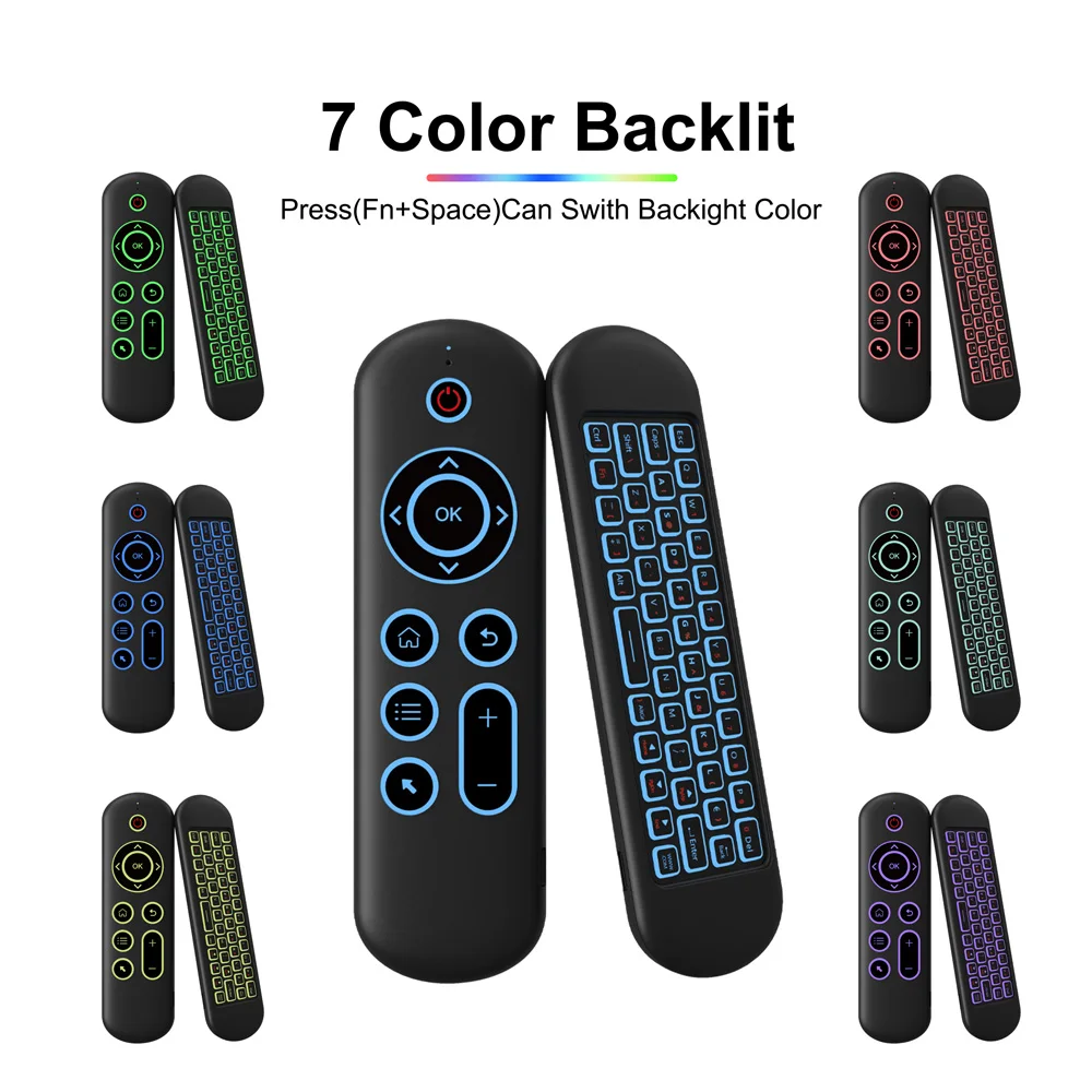 M5 2.4G & BT5.2 جهاز تحكم عن بعد 7 ألوان بإضاءة خلفية لاسلكية ماوس هوائي لوحة مفاتيح أندرويد TV Box لنظام أندرويد Windows Mac OS Linux