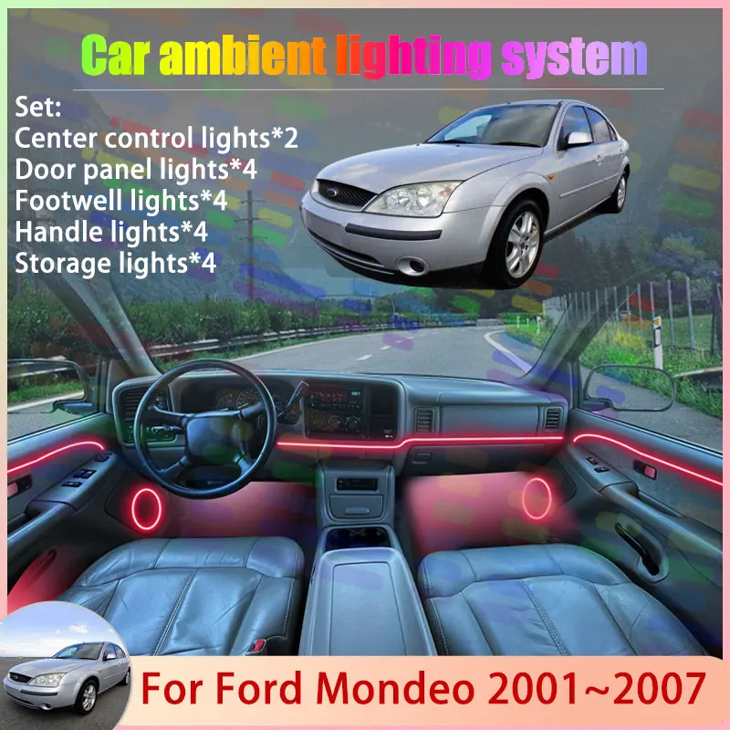 

For Ford Mondeo Metrostar MK2 2001~2007 2002 2003 2/18 in 1 Car Atmosphere Light Lamp RGB Shade Ensemble Streamer Atmosphere Set