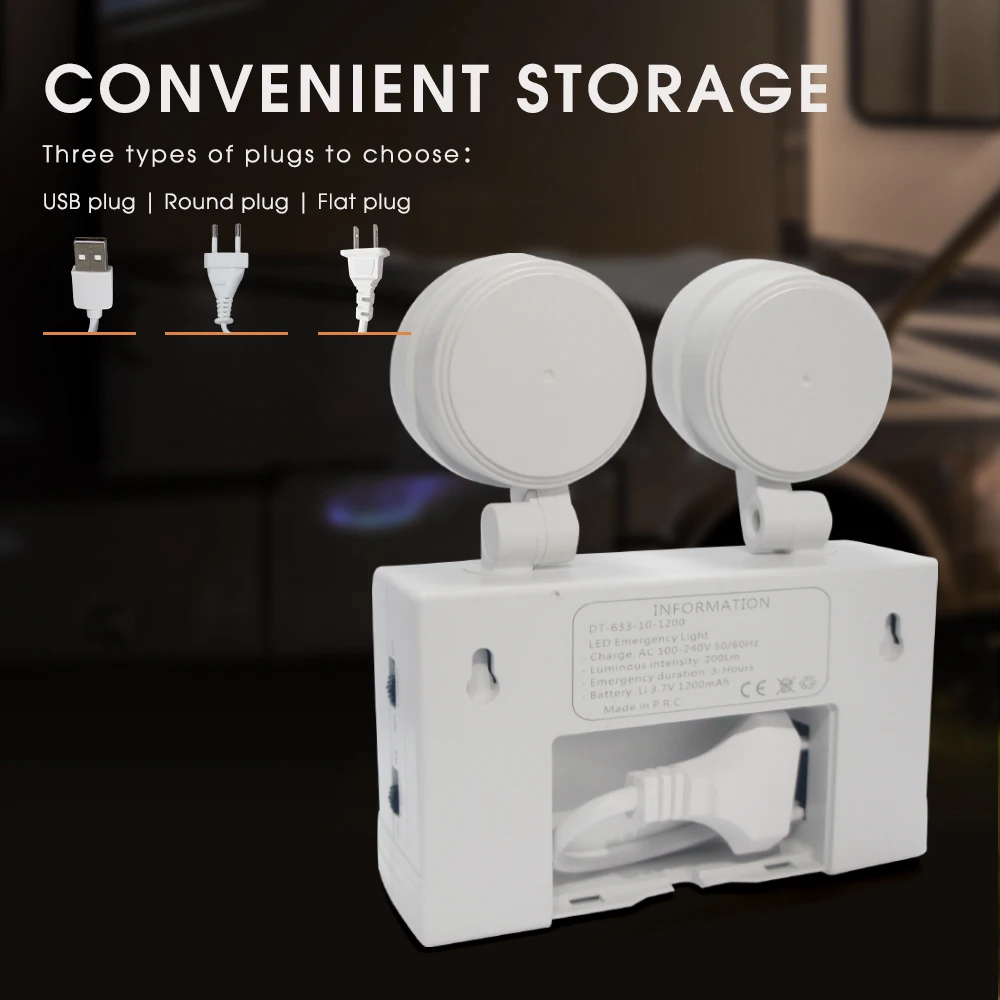 LED مزدوج الرأس ضوء الطوارئ مكافحة الحرائق ضوء الحائط أضواء الإخلاء في حالات الطوارئ المحمولة مصباح التخييم القابلة لإعادة الشحن