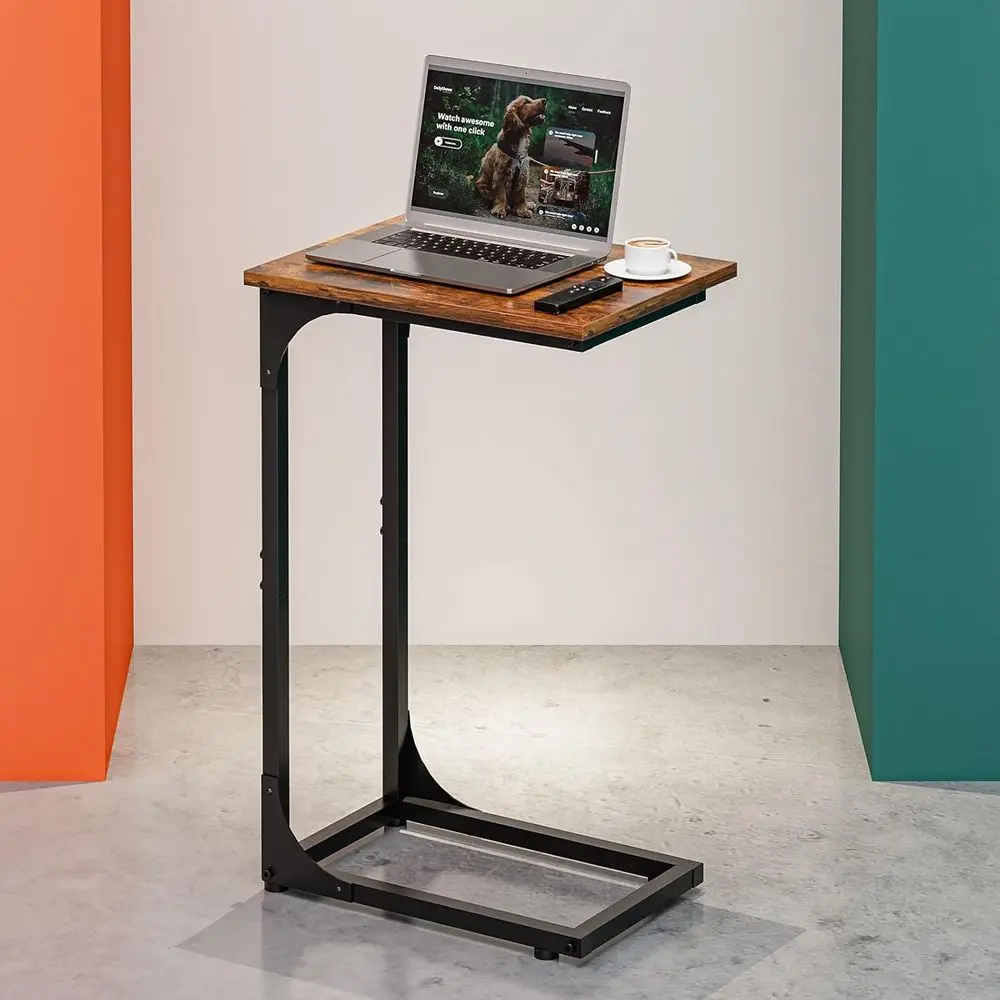 

Modern Rustic Brown Metal Frame Side Table with Waterproof Surface for Sofa, Ideal for Living Room and Small Spaces