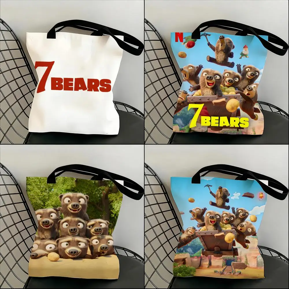 

Fairy Tale 7 B-Bears Animated Series Storage Bags Lightweight Canvas Shoulder Shopper Fashionable Eco Multi Use Tote with Large