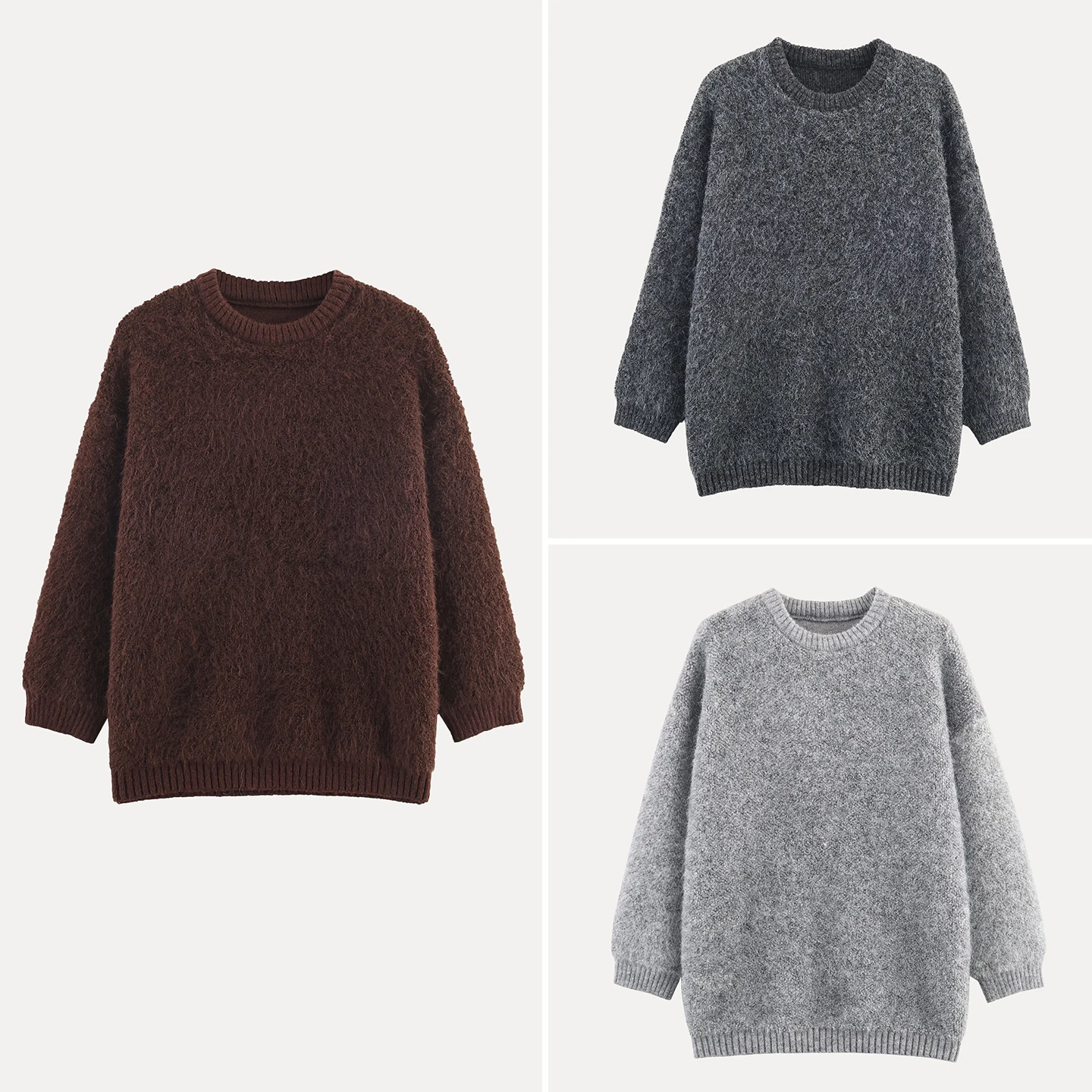 

Свободный вязаный утепленный свитер-пуловер для женщин, модный осенний топ 2025 года с круглым вырезом, высококачественный материал