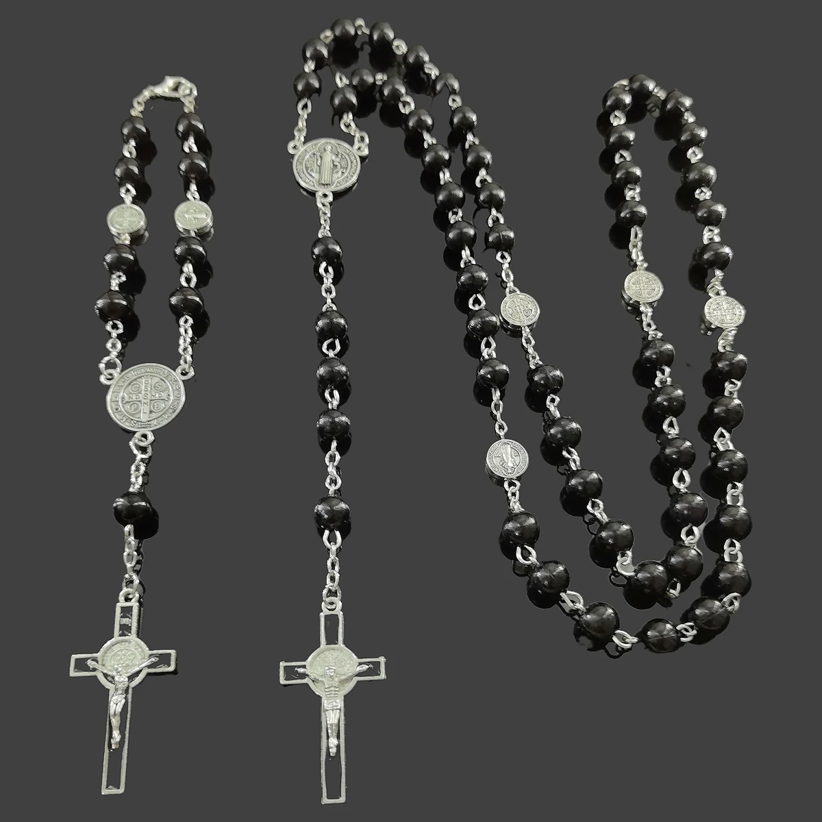 2024 Latest Religious Jewelry Imitation Pearl Long Sweater Chain and Bracelet Cross Pendant Jewelry Set for a good Christian