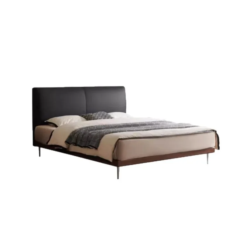 

Leather bed, atmospheric double, master bedroom simple high end retro tofu block bed