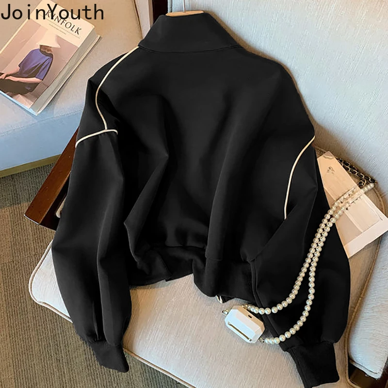 Streetwear Casual Jackets for Women 2024 Ropa Mujer Stand Neck Zipper Thicked Outwear Solid Color Casual Fashion Coats Y2k Tops