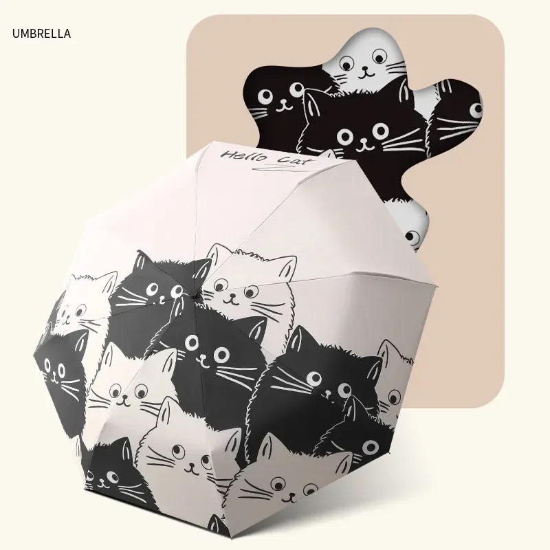 Cat Umbrellas Automatic Folding Rain And Sun Dual-Use Umbrella Black Coating Anti UV Kids Portable Parasol Girls Boys