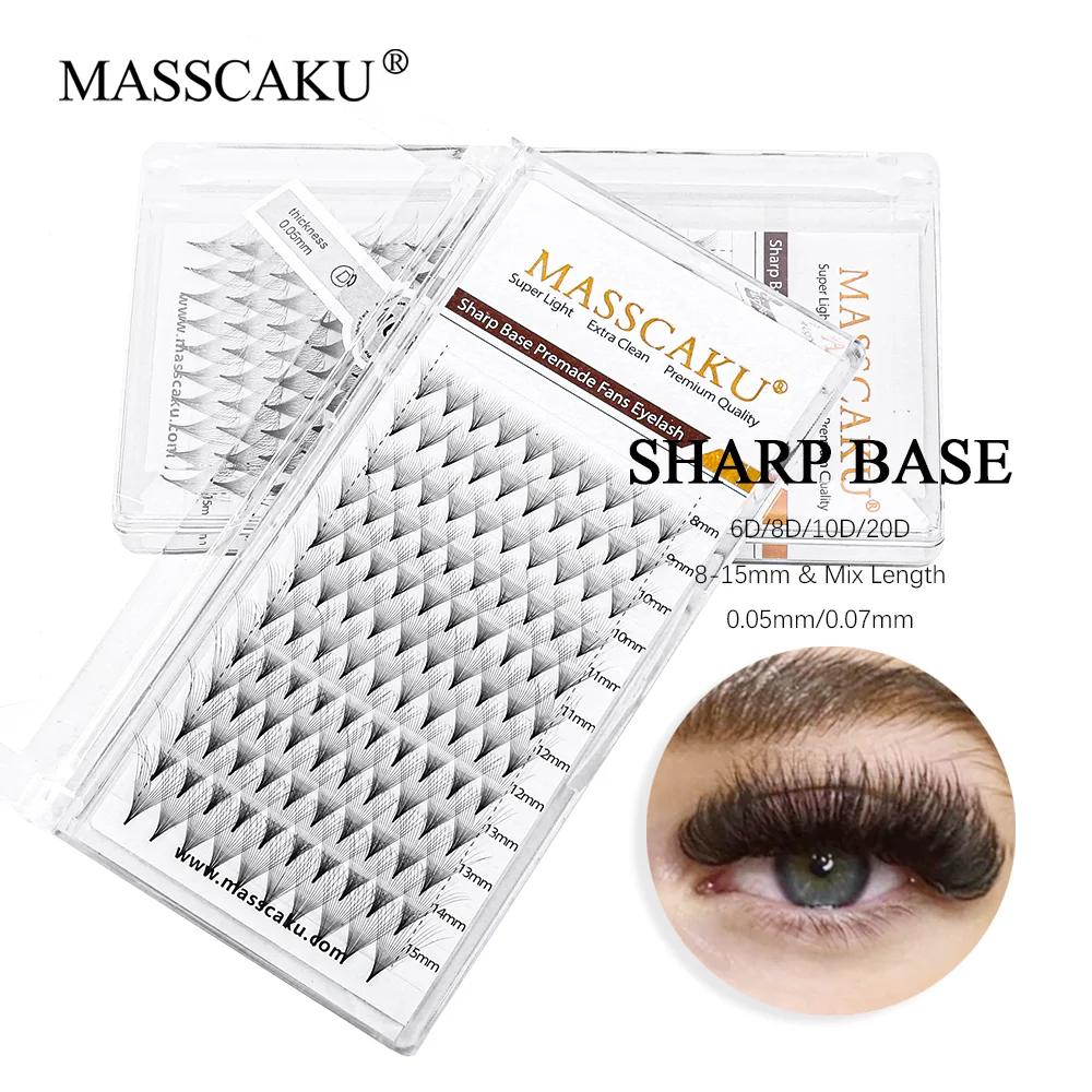 Outstanding quality 0.07/0.10 thickness narrow thin stem premade volume fans lash fans false eyelashes extensions cilia