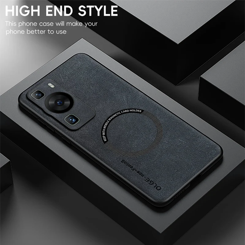 

For Huawei P60 P60 Pro Fine Hole Sheepskin Magnetic TPU Soft Edge Anti-Drop Anti Fingerprint Phone Case