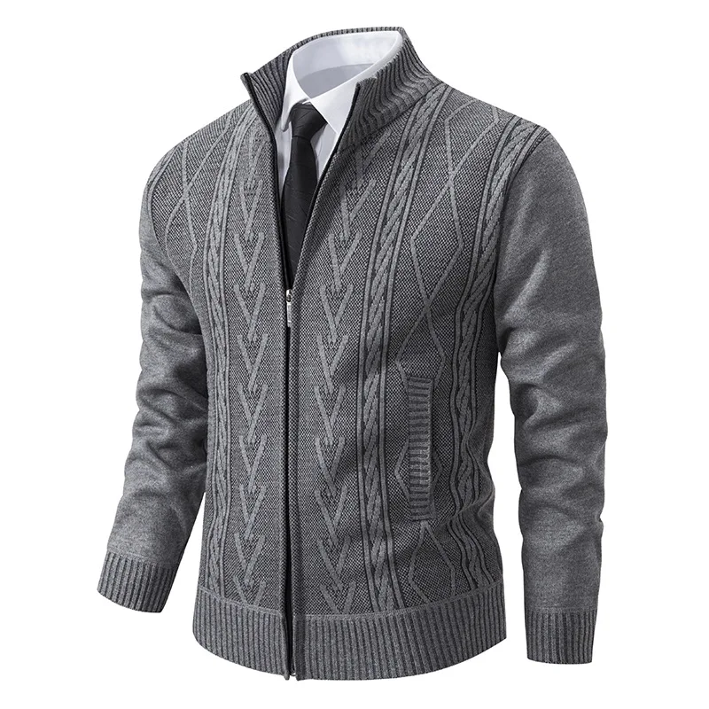 New Men's Slim Fit Knitted Cardigan Fashion Versatile Coat 2023 Spring and Autumn Standing Collar Sweater for Men