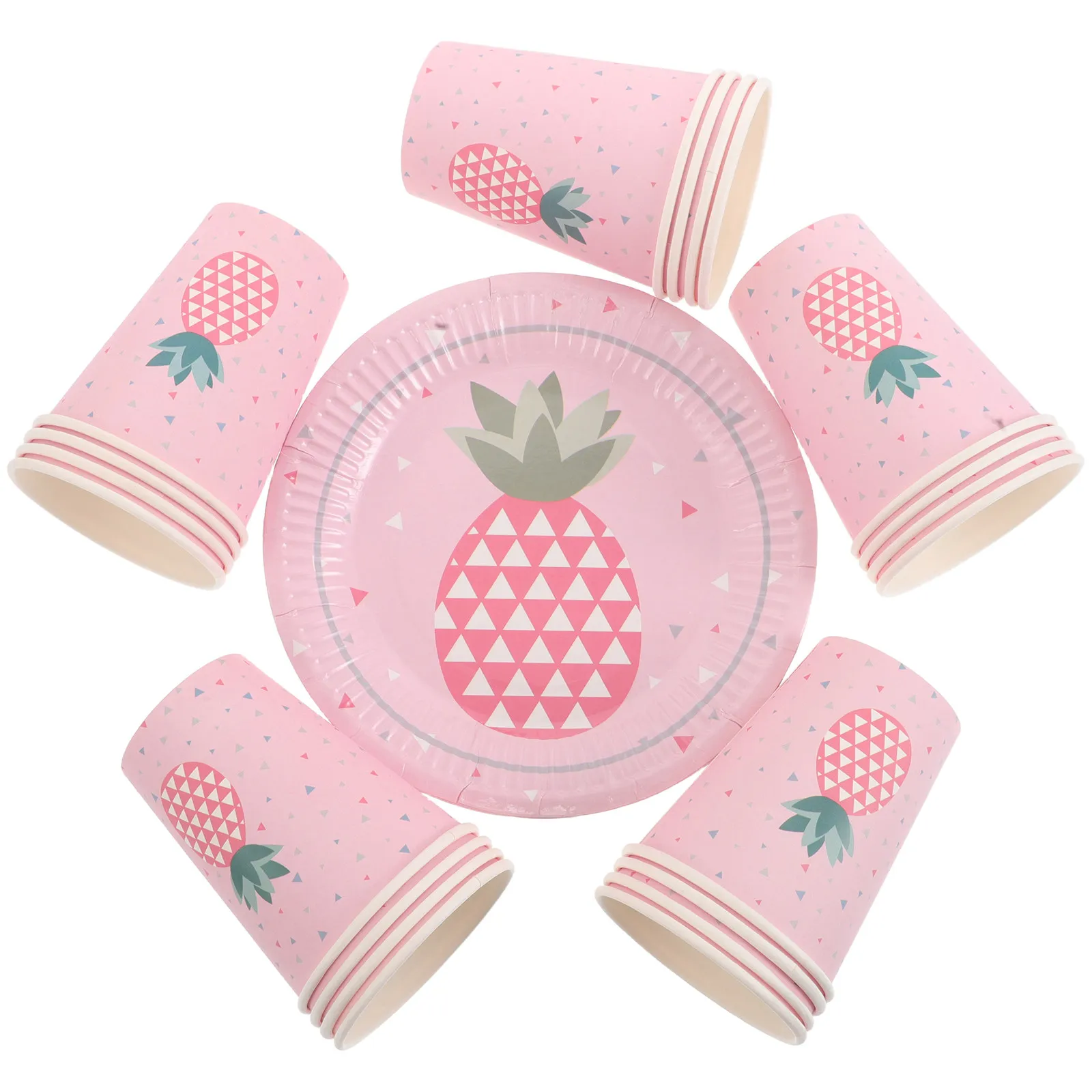 1 ensemble de vaisselle de fête sur le thème de l'ananas, assiettes et gobelets en papier rose tropical, décoration de fête d'anniversaire, service de desserts et de collations hawaïennes