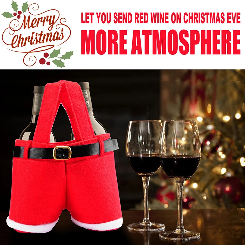 1PC Christmas Buckram Santa Pants Bag Large Handbag Candy Wine Gift Bag Xmas Decor Cheer Gift Treat Candy Wine Bottle Holder