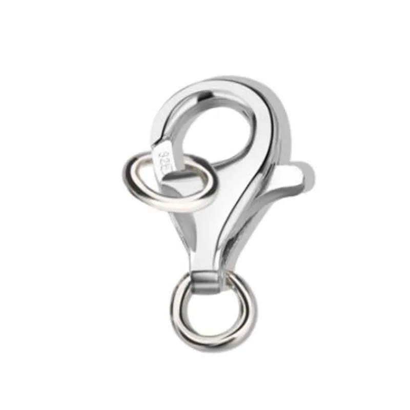 2pcs Genuine Real Solid 925 Sterling Silver Spring Lobster Clasps Hooks Claw With 2 Close Rings Jewelry Making Findings Buckle