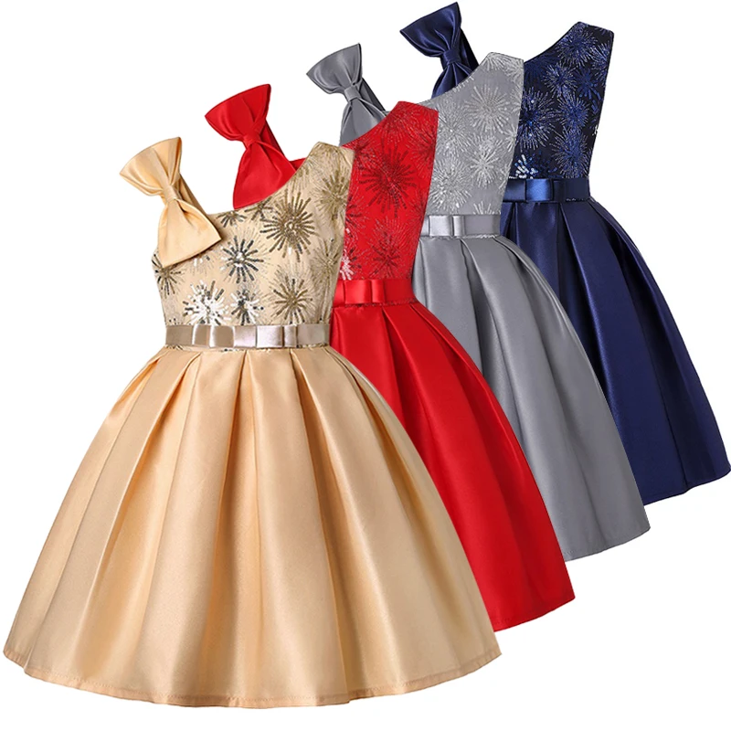 

Summer New High-End European And American Girls Dress Children's Baby Party Host Bow Dress Sequins Fireworks Christmas Dress