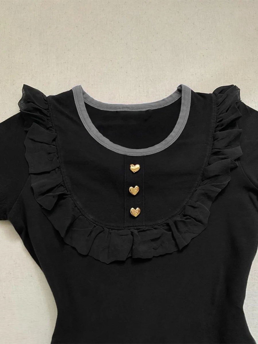 보야 걸 오리지널 블라 러플 티셔츠 여성 여름 하이엔드 디자인 센세이션 패션 에이지 디파잉 탑 트렌드