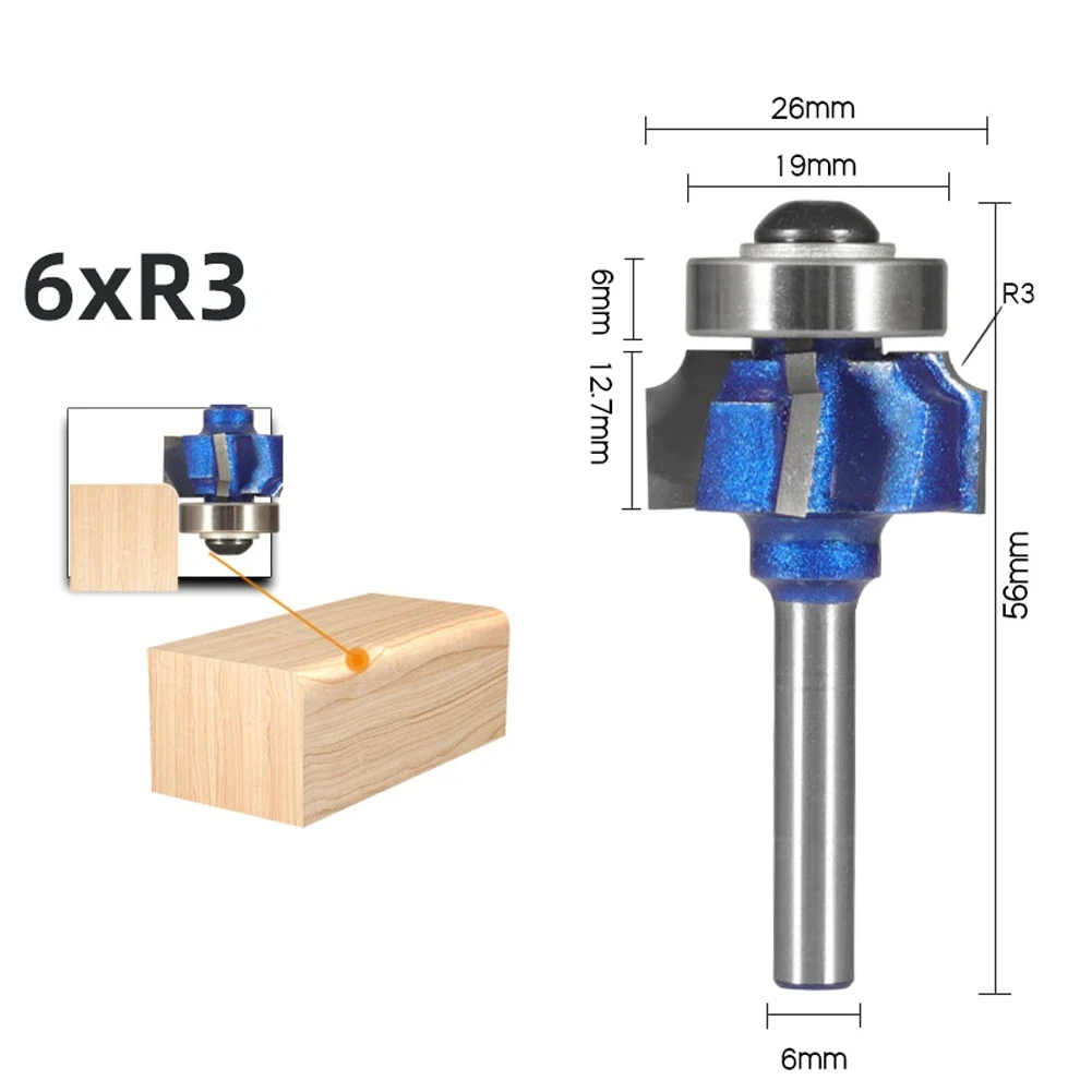 Router Bit R1 R2 R3 Trim Edging Woodworking Bit For Wood 6/6.35/8mm Shank Router Bit Power Tools Accessories