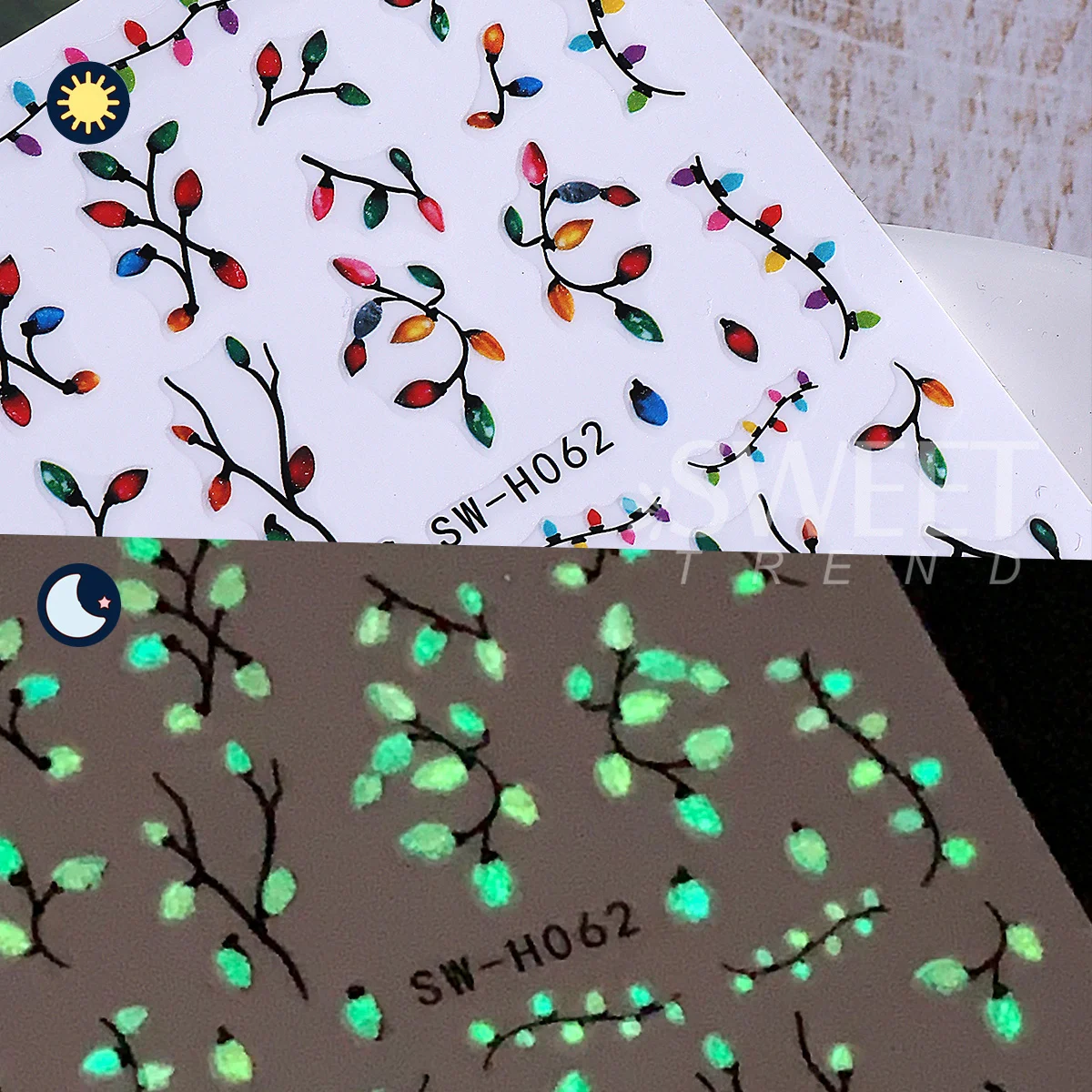 2 قطعة ضوء عيد الميلاد مضيئة مسمار ملصق بسيط شجرة عيد الميلاد ستار لاصق الشارات توهج في الظلام ليلة الإبداعية الشتاء مانيكير #3