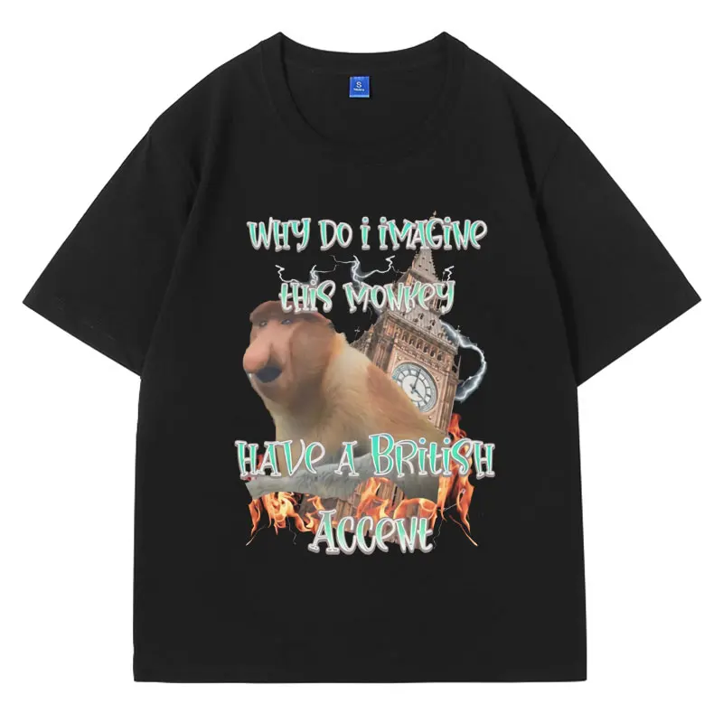 

Stylish British Meme T Shirt Men Women's Funny Meme Monkey Lover Gift Short Sleeve T-shirt Casual Oversized Cotton Tee Shirts