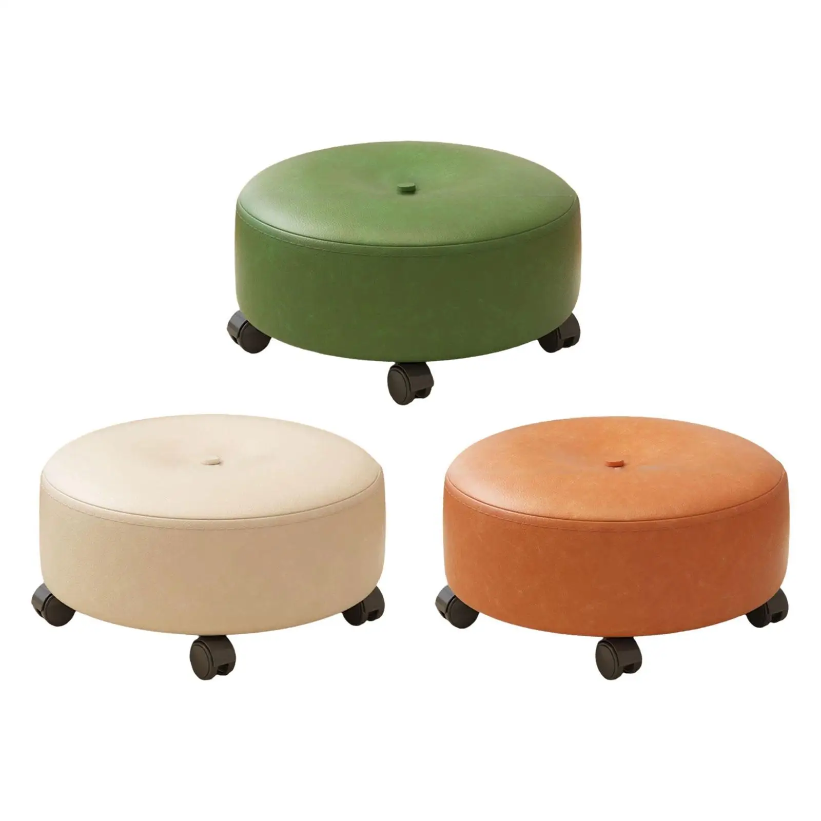 Low Rolling Stool with Wheels Sofa Footstool with Universal Swivel Caster Wheels for Bedside Living Room Home Entryway Garage