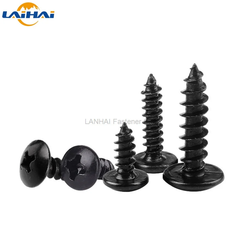 10/50pcs M2.2 M2.9 M3.5 M3.9 M4.2 M4.8 Black 304 Stainless Steel Cross Phillips Large Round Truss Head Self Tapping Wood Screw