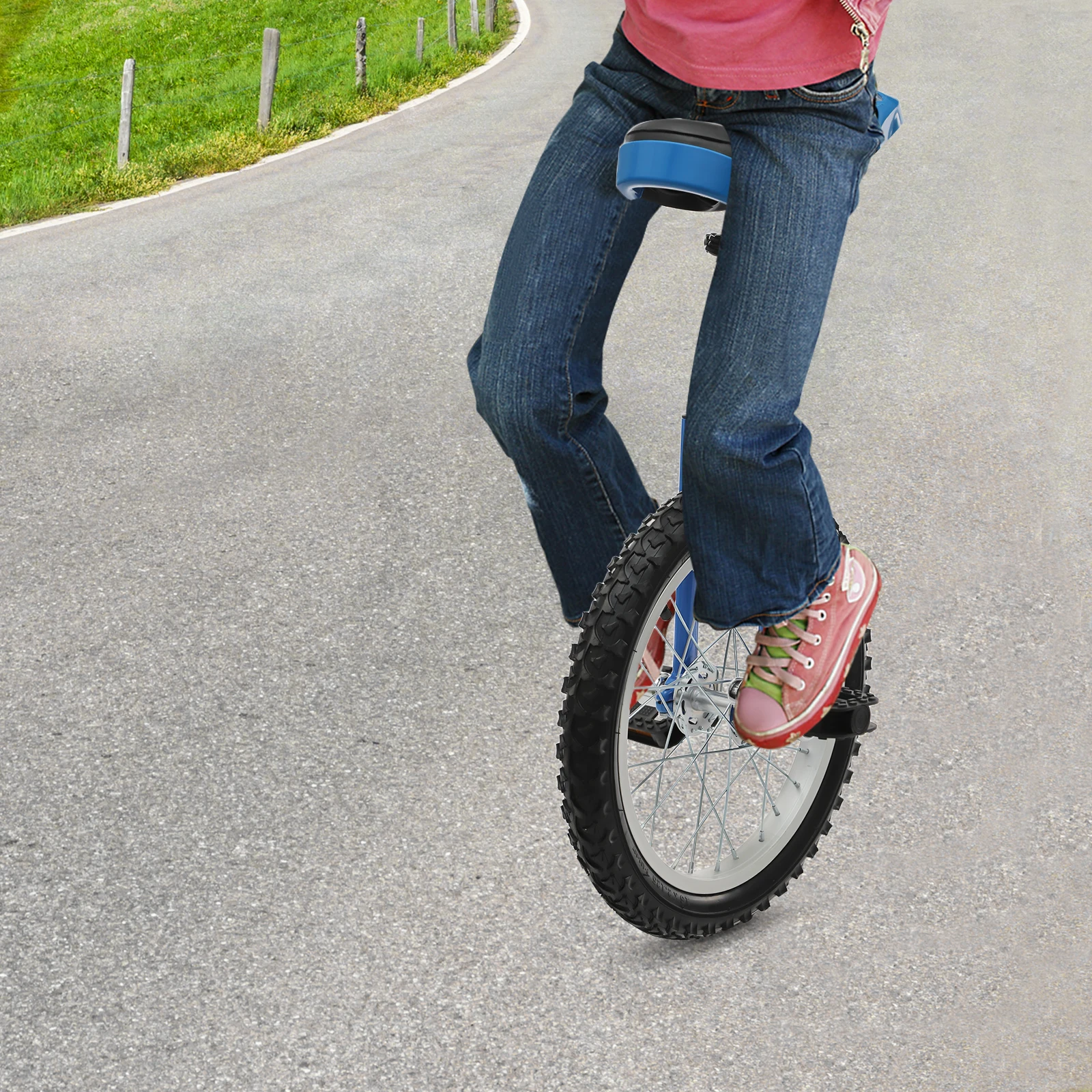 دراجة أحادية قابلة للتعديل باللون الأزرق، دراجة قوية بعجلة واحدة لركوب الدراجات في الهواء الطلق، سهلة التوازن والمناورة