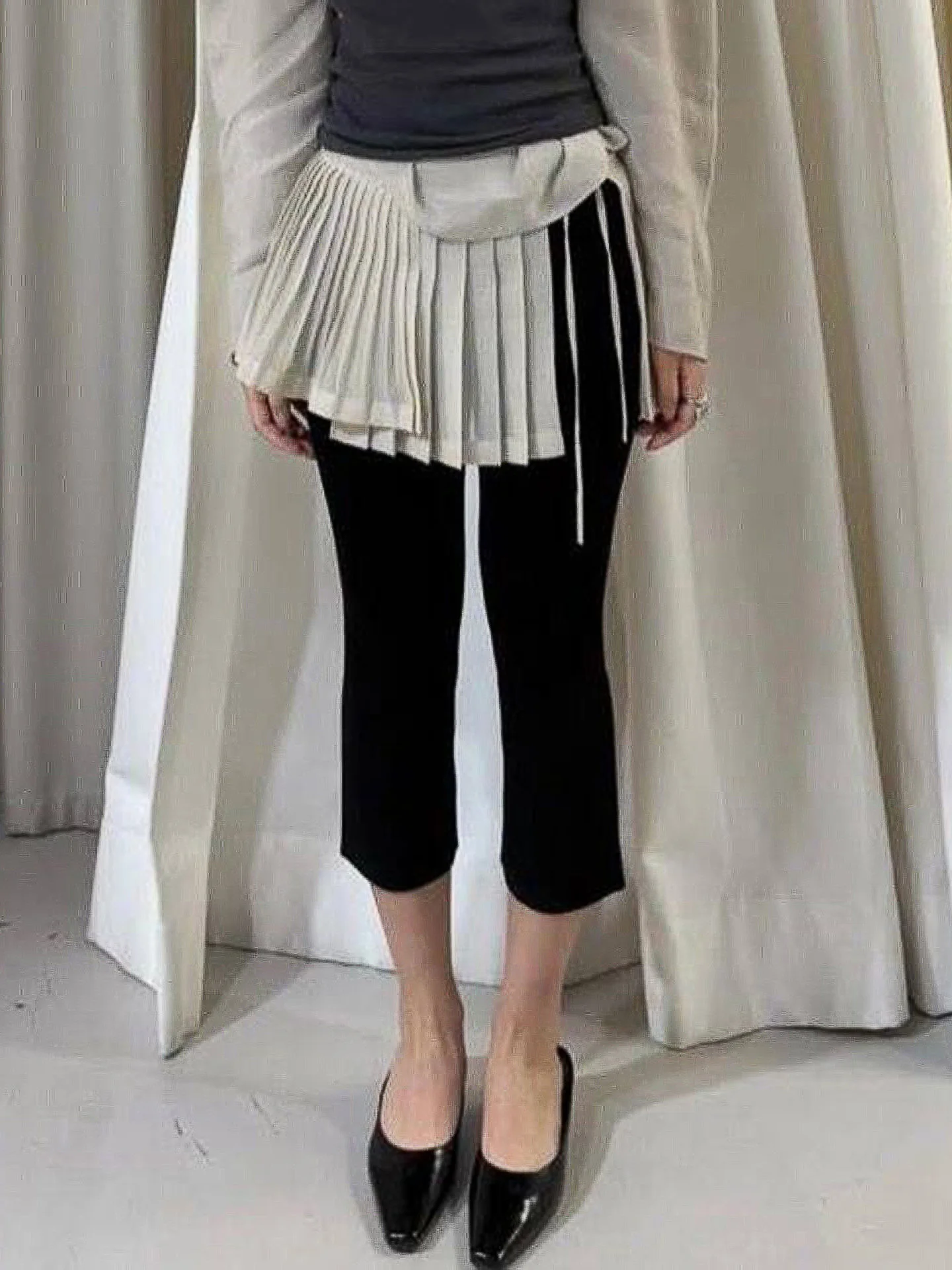 Arnapan Gentle Elegant Pleated Skirt Curtain Korean Style Long And Short Tassel Skirt Drape Polyester Fiber Summer Fashion Ac...
