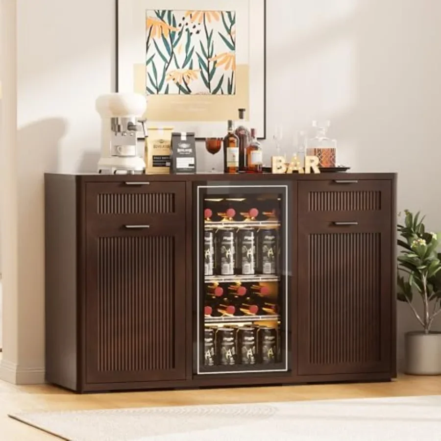 Wine Bar Cabinet with Mini Fridge Space, Liquor Coffee Cabinet with Hidden Trash Cabinet, Buffet Sideboard for Living Room, Kit