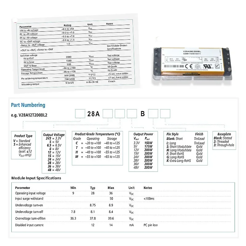 وحدة تحويل DC-DC جديدة وV28A28C200BL