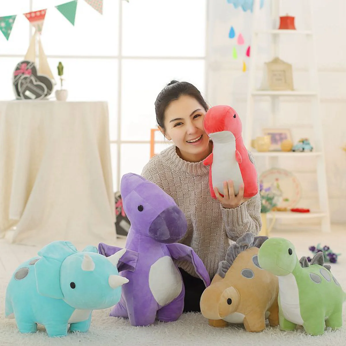 Kawaii Dinosaur Plush Toy Stuffed Animal Triceratops Plush Cute Tyrannosaurus Dinosaur Doll Soft Stuffed Cotton Doll Kids Gift