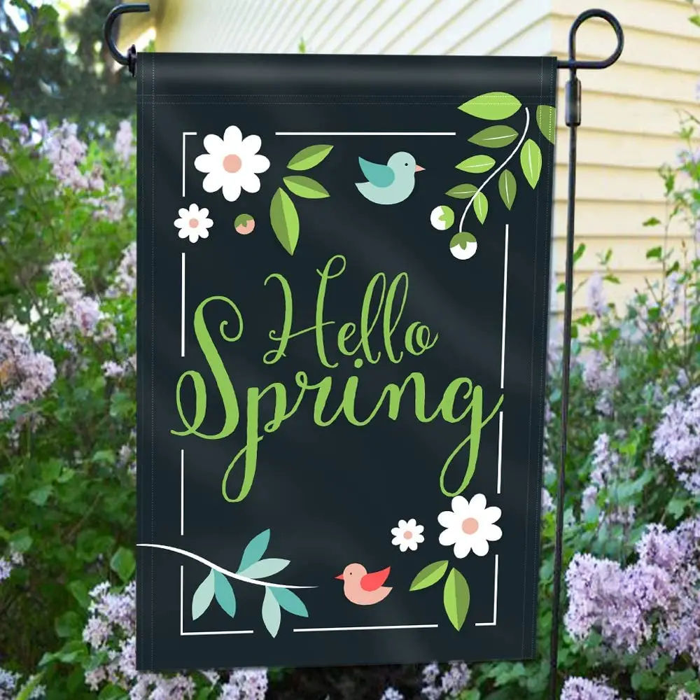 

ANLEY Premium Garden Banner, Hello Spring Decorative Garden Banner Double Sided Linen Banner Garden Flag 47x32cm