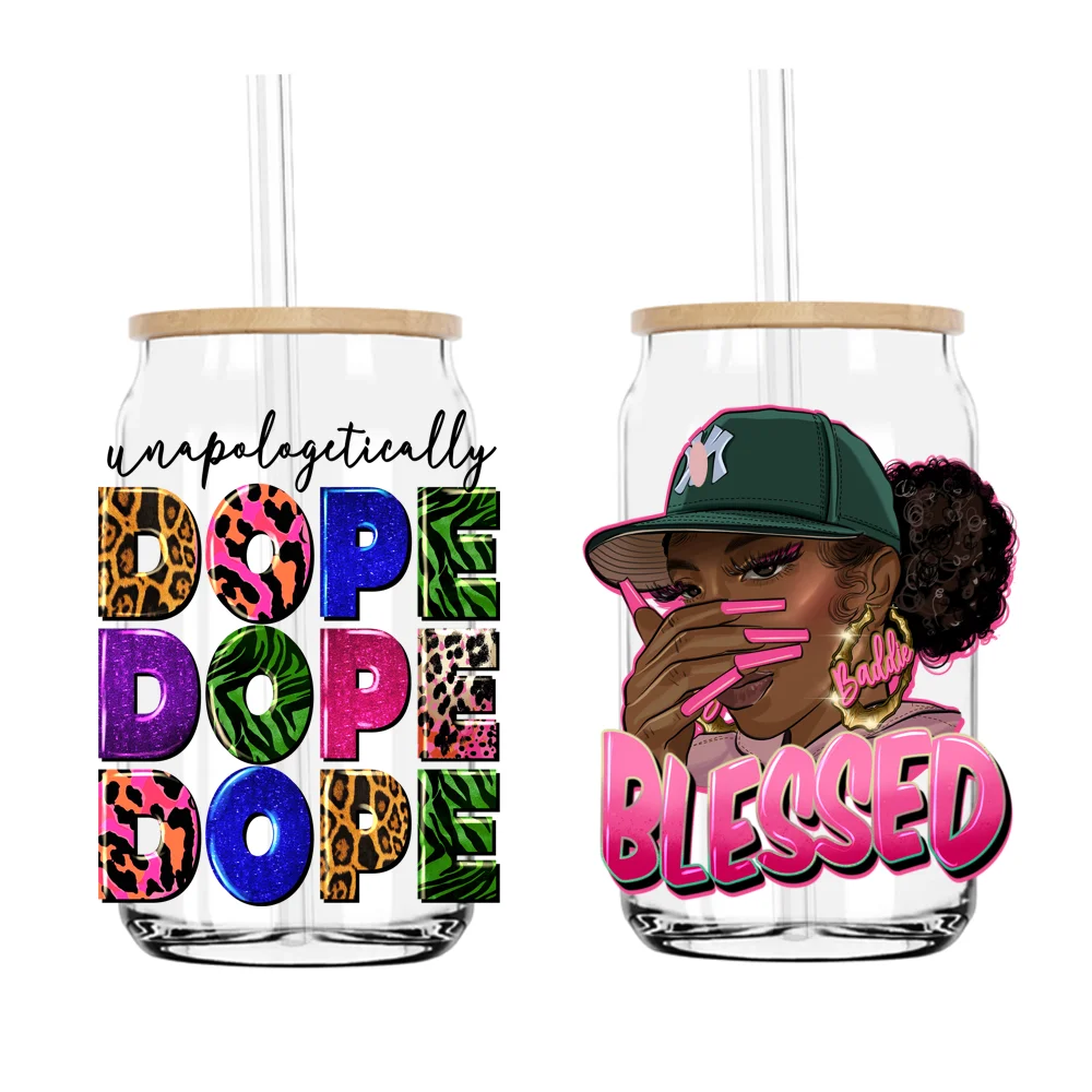 

Hustle Afro Girl Women UV DTF Transfers Stickers Decals For Libbey Cold Cups Mugs Tumbler Waterproof DIY Craft