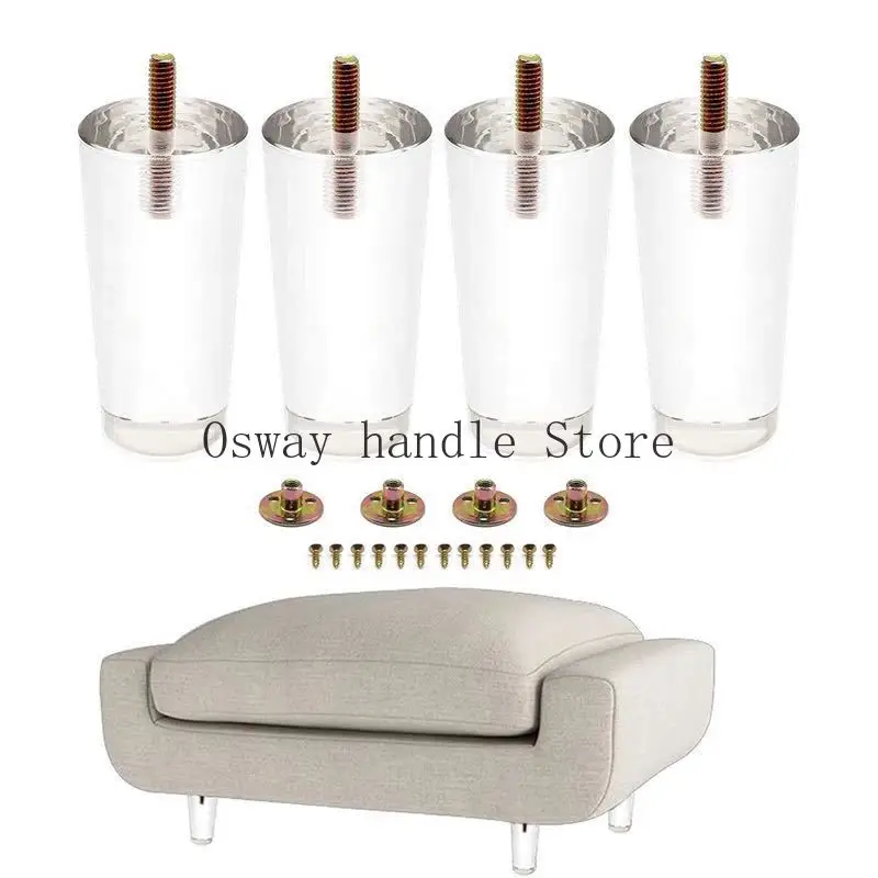 4Pcs Clear Acrylic Sofa Legs DIY Round Replacement Furniture Legs for Cabinet Dressser Couch Ottoman Footstool TV Stand