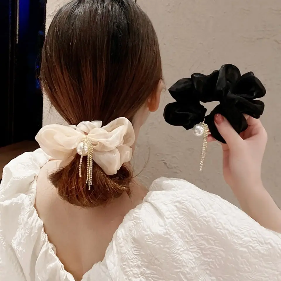 

Korean Version of Organza Pearl Large Intestine Hair Loop Tassel Rubber Band and Headband Tie Exuding A Sense of Elegance