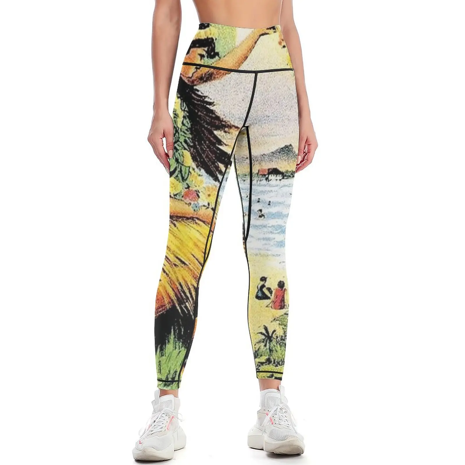 HAWAII : Vintage Honolulu Mid-Pacific Carnival Print Leggings Women's tights for girls workout clothes for Womens Leggings