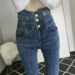 Pantaloni Jeans stile coreano pantaloni donna Denim per donna 2022 Leggings sottili a vita alta pantaloni Vintage Skinny per giovane donna