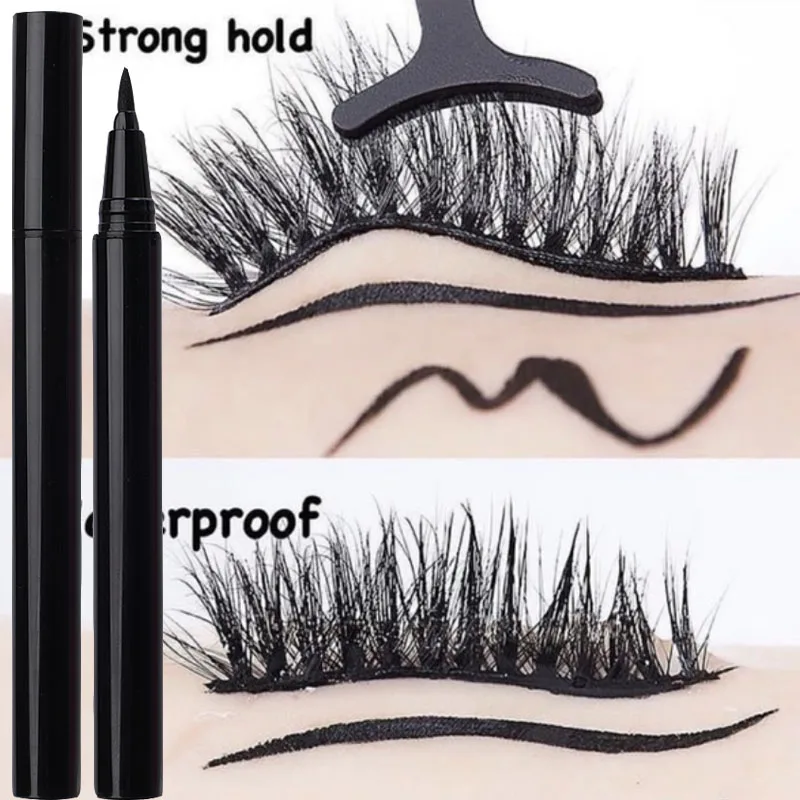 Black Clear Eyelashes Eyeliner Pencil 2 in 1 Long Lasting Non Blooming Quick Drying Self Adhesive Eyelash Eye Liner Makeup Tool