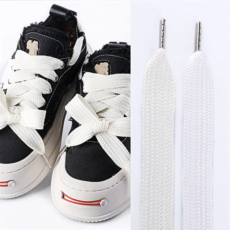 1Pair 2CM Wide Flat Shoelaces for Sneakers Long 130CM Classic Shoelace Casual Teenis Shoe Laces PVC/Metal Head Shoes Accessories