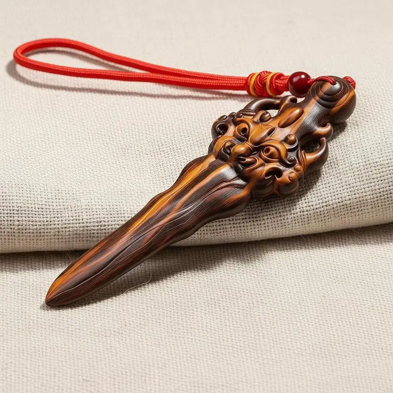 Lightweight Peach Wood Taoist Sword Pendant Spiritual Blessing Charm for Kids Bedroom Under Bed Wish Decor