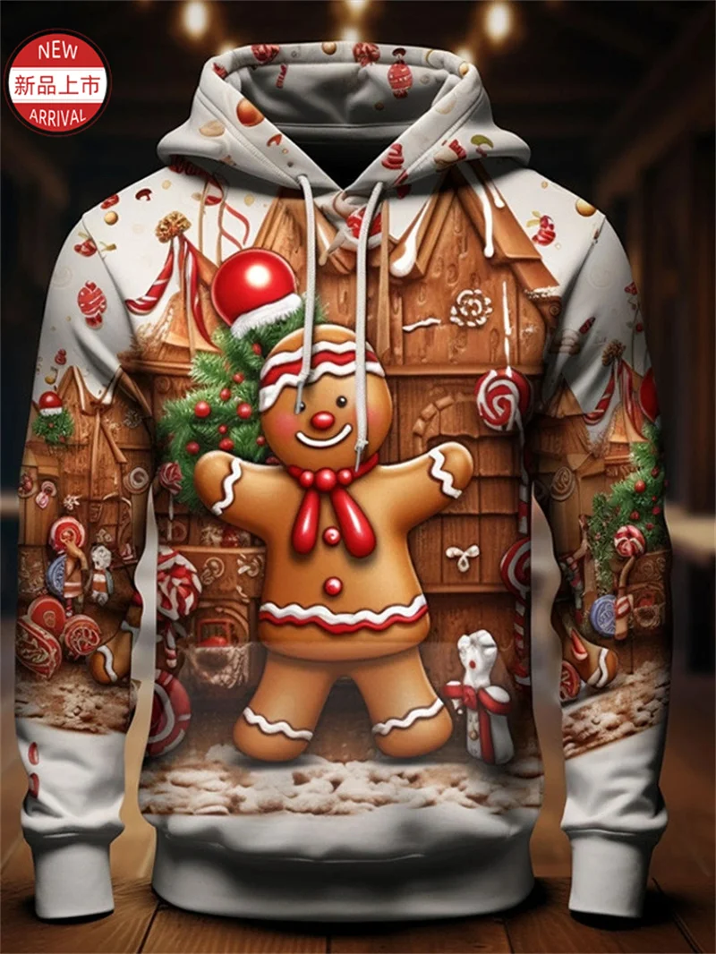 3d Printed Fashion Merry Christmas Hoodies Christmas Gingerbread Color Lights Graphic Hooded Sweatshirts Mens Clothing Pullover